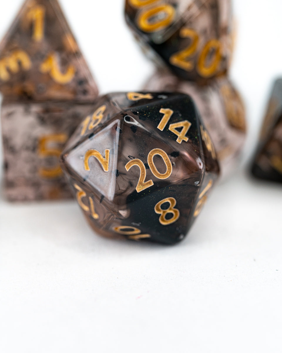 Soot and Smoke | 7 Piece Acrylic Dice Set - Emberglow Gaming