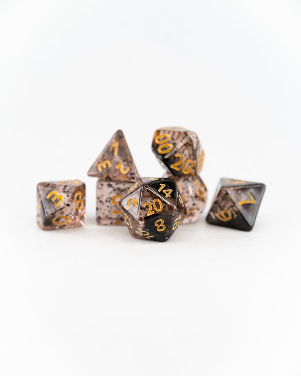 Soot and Smoke | 7 Piece Acrylic Dice Set - Emberglow Gaming