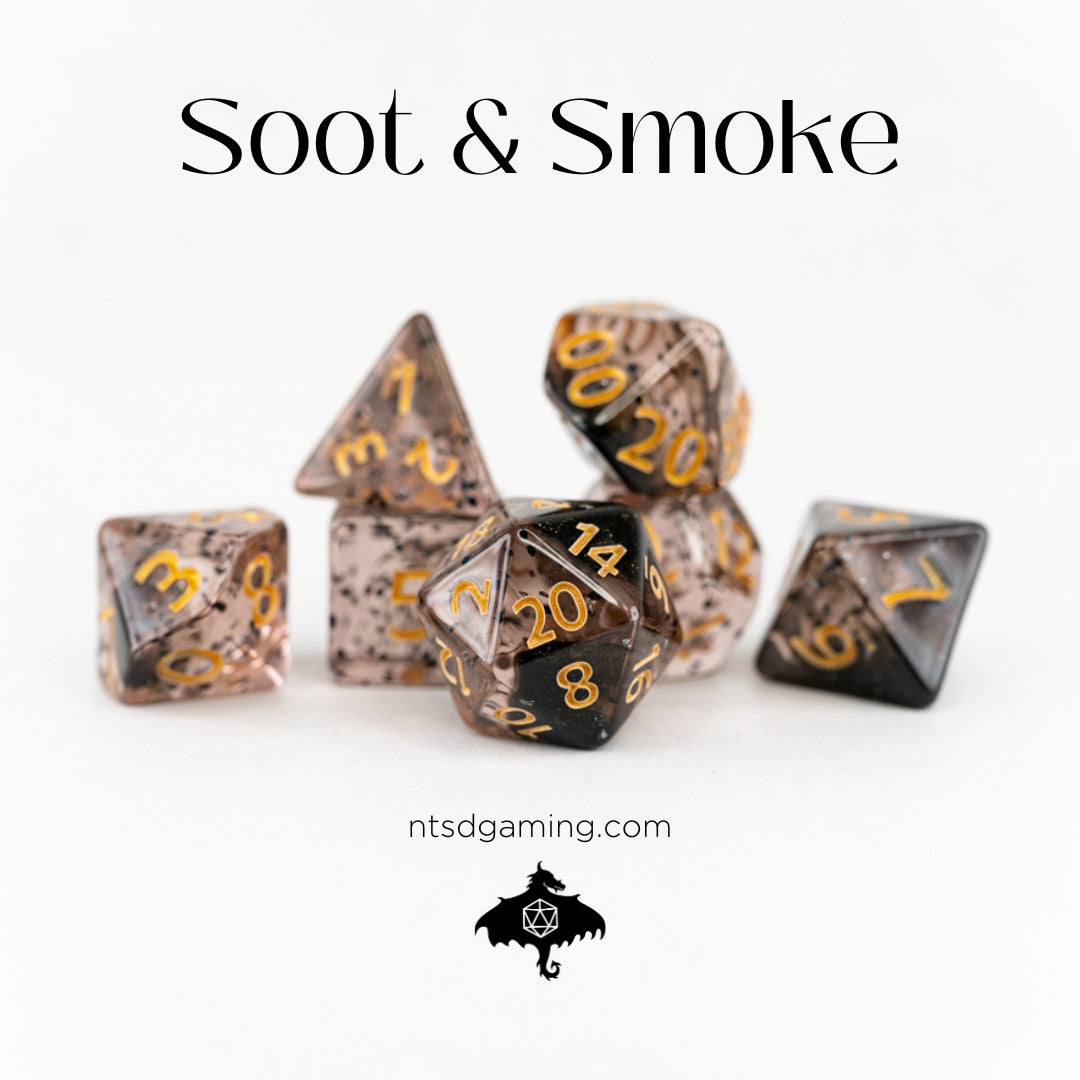 Soot and Smoke | 7 Piece Acrylic Dice Set - Emberglow Gaming