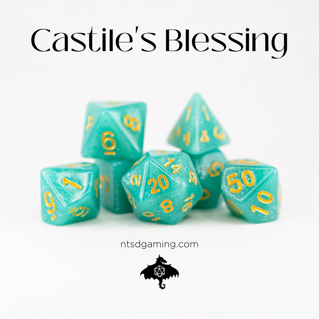Castile's Blessing | 7 Piece Acrylic Dice Set - Emberglow Gaming
