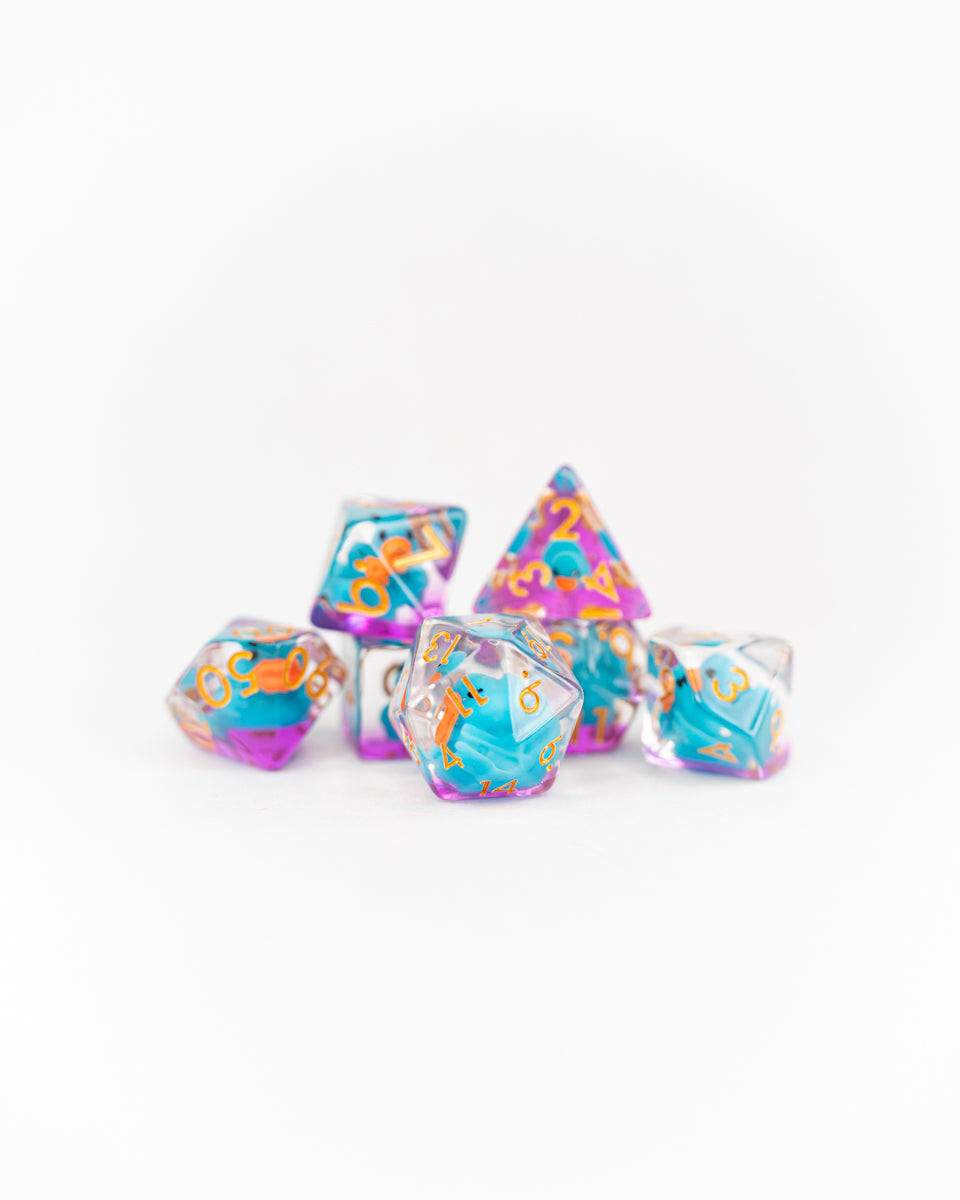 Duckworth | Duck | 7 Piece Acrylic Inclusion Dice Set - Emberglow Gaming