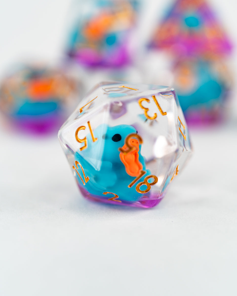 Duckworth | Duck | 7 Piece Acrylic Inclusion Dice Set - Emberglow Gaming