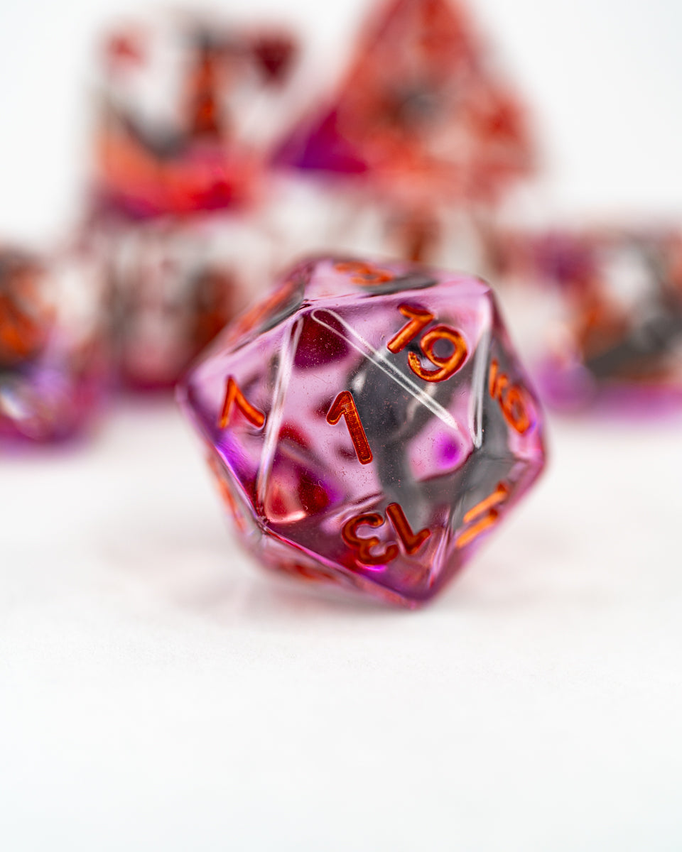 Nutkin | Squirrel | 7 Piece Acrylic Inclusion Dice Set - Emberglow Gaming