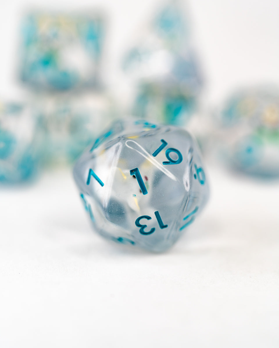 Bungleston | Bear | 7 Piece Acrylic Inclusion Dice Set - Emberglow Gaming