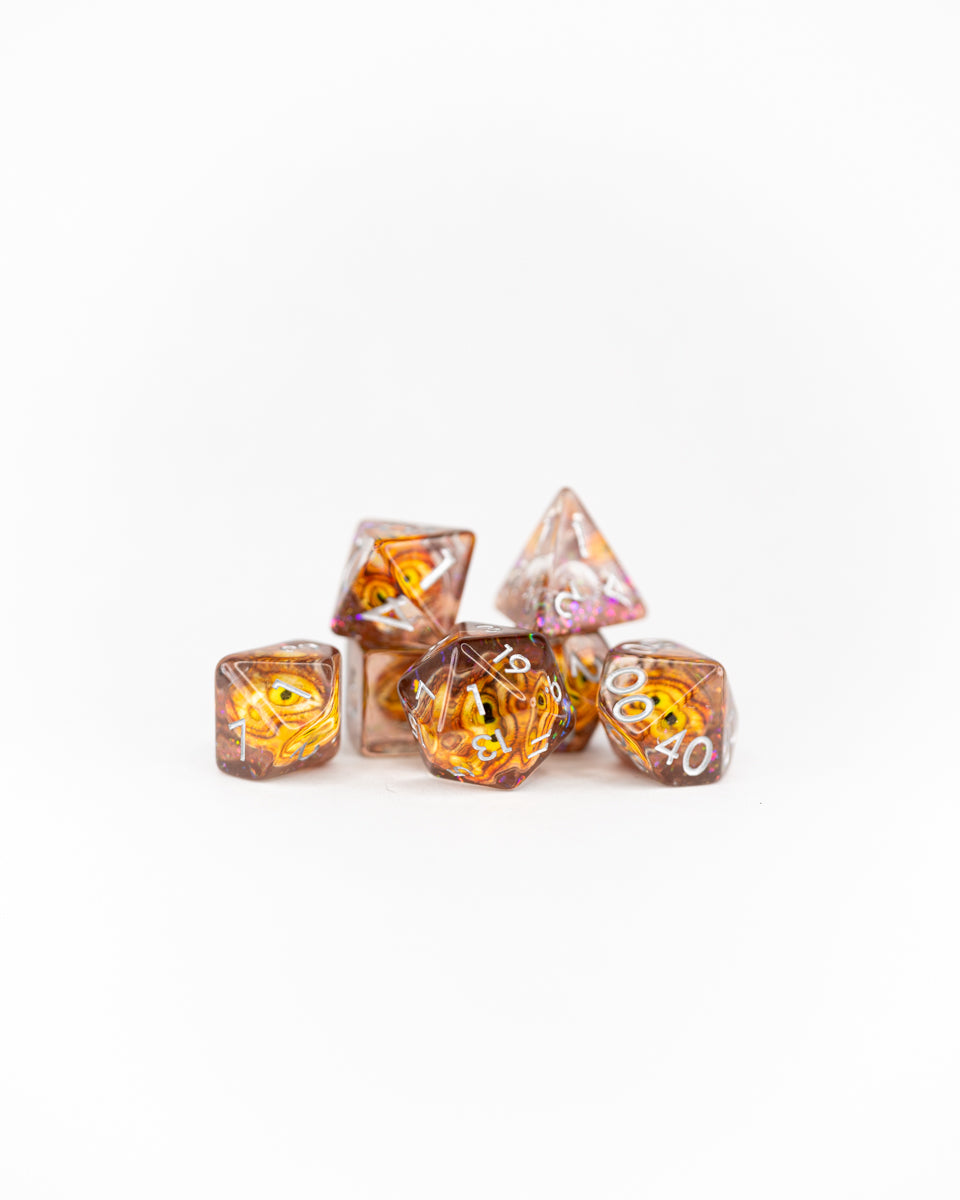 Eye of Newt | 7 Piece Acrylic Inclusion Dice Set - Emberglow Gaming