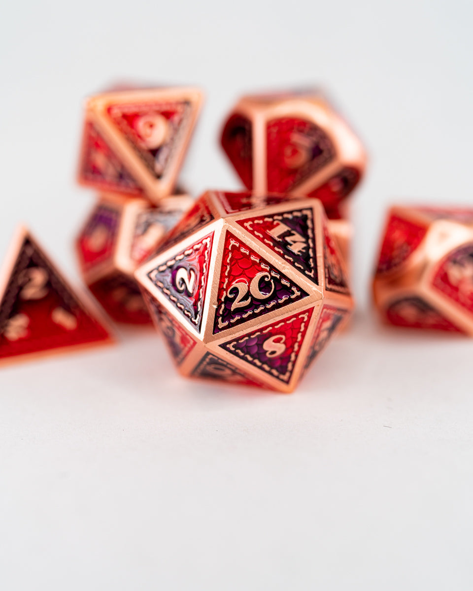 Punch & Judy | 7 Piece Metal Dice Set - Emberglow Gaming
