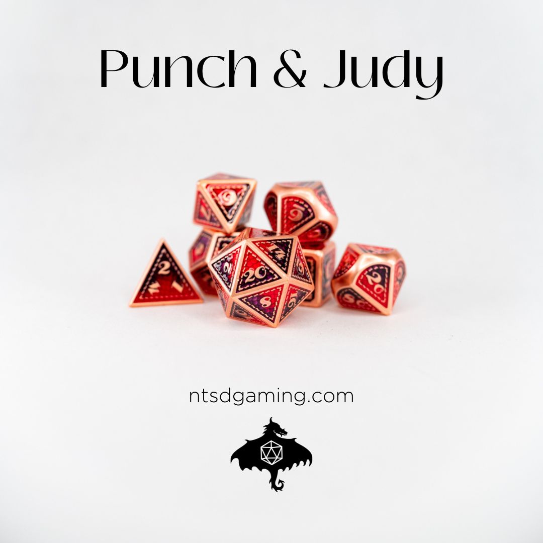 Punch & Judy | 7 Piece Metal Dice Set - Emberglow Gaming