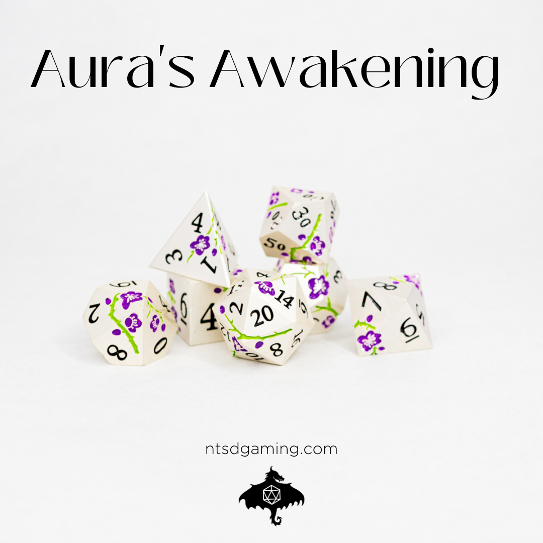 Aura's Awakening | 7 Piece Metal Dice Set - Emberglow Gaming