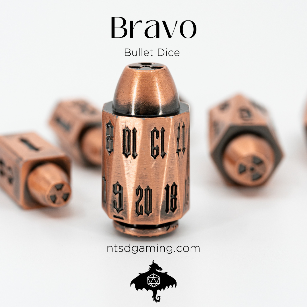 Bravo | Copper Bullets | 7 Piece Metal Dice Set - Emberglow Gaming