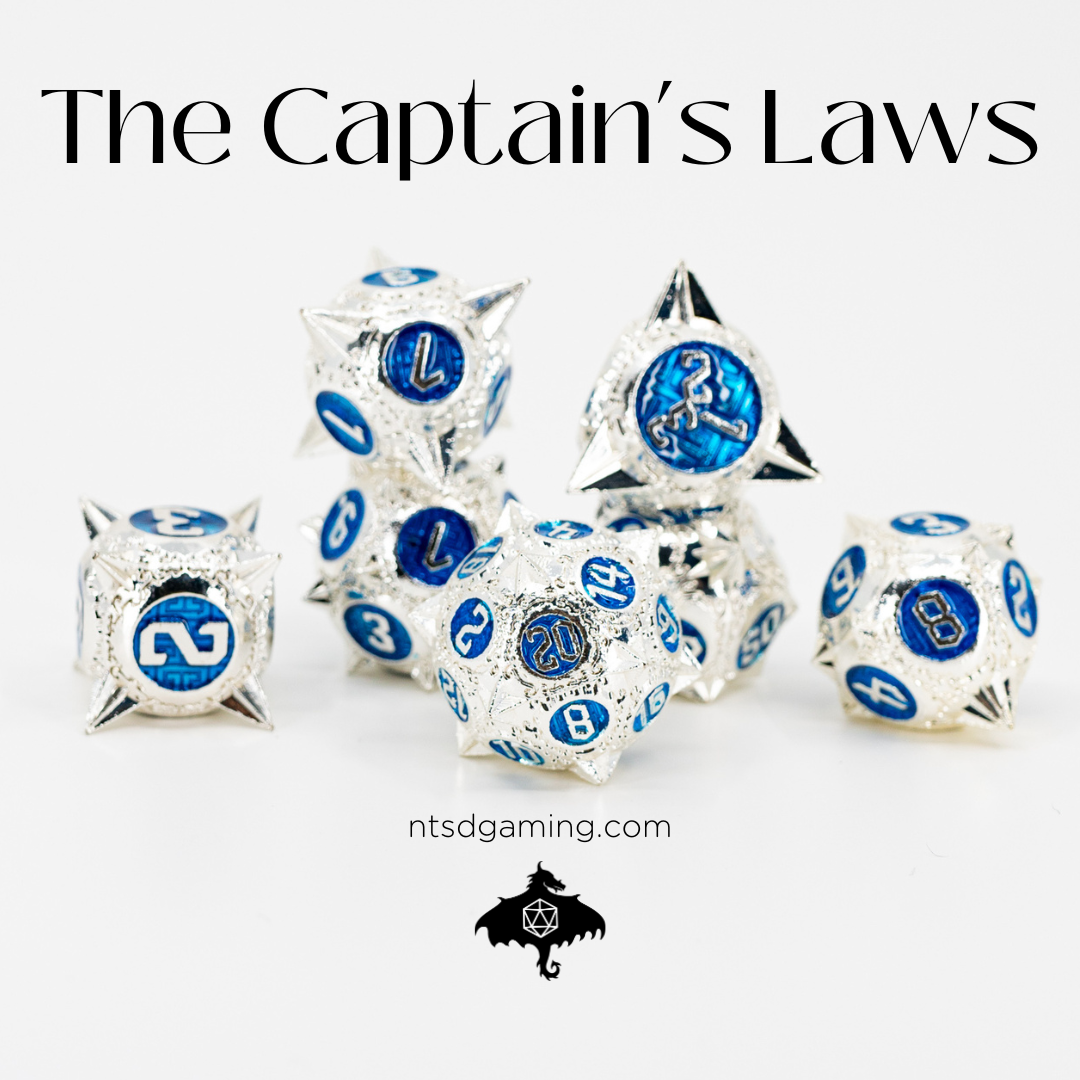 The Captain's Laws | 7 Piece Metal Dice Set - Emberglow Gaming