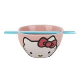 Hello Kitty 20 Oz Pink Bowl With Blue Chopsticks