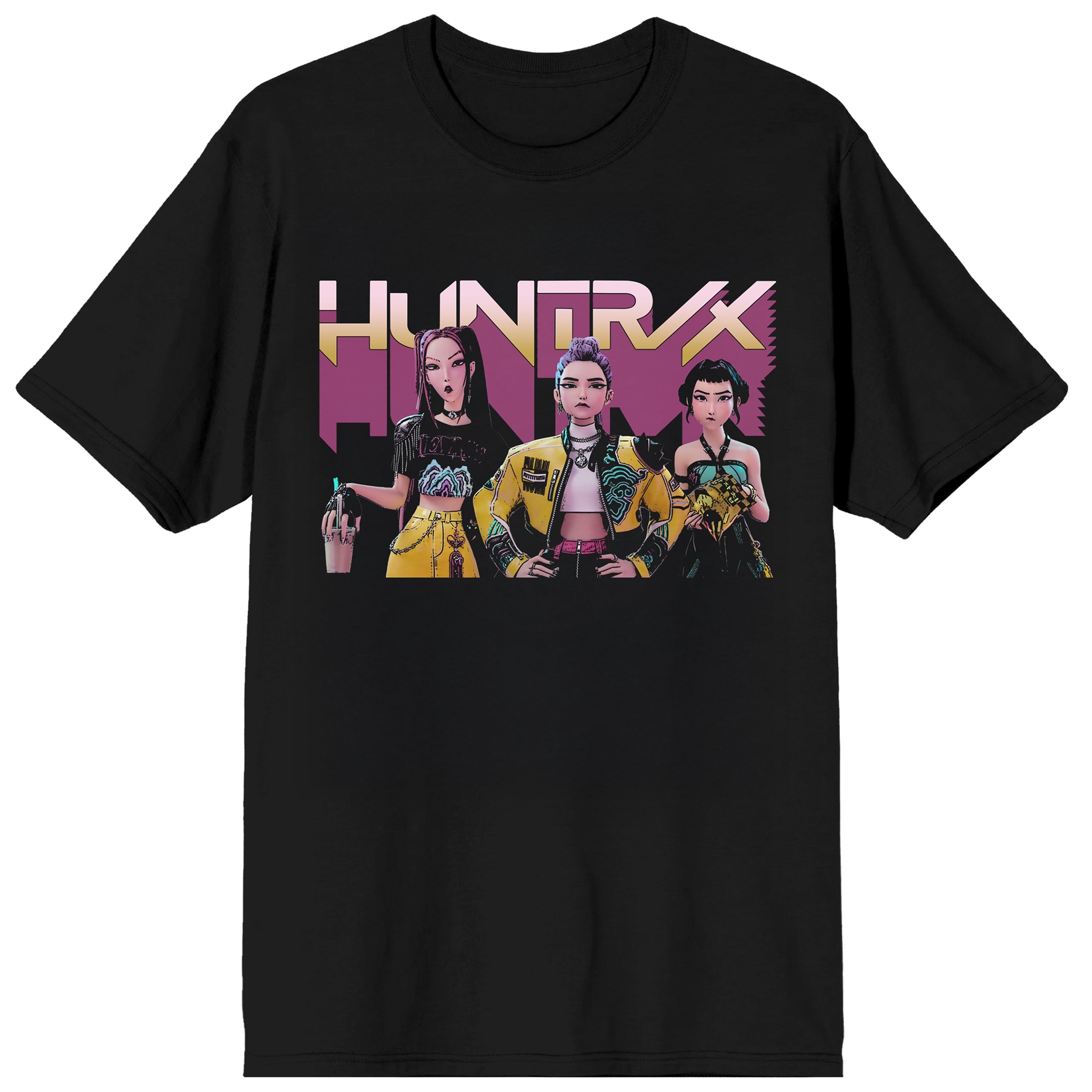 KPop Demon Hunters Huntrix Trio on Black Short Sleeve Adult T Shirt