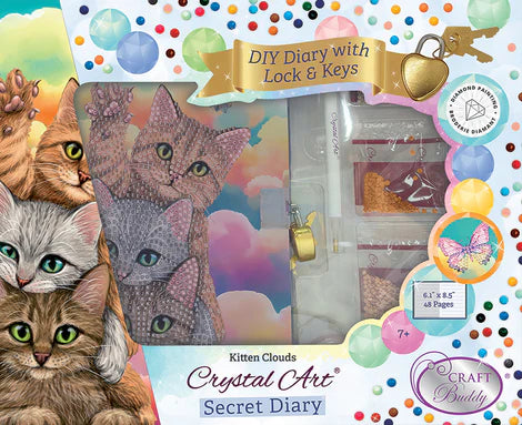 Crystal Art Secret Diary Kit: Kitten Clouds