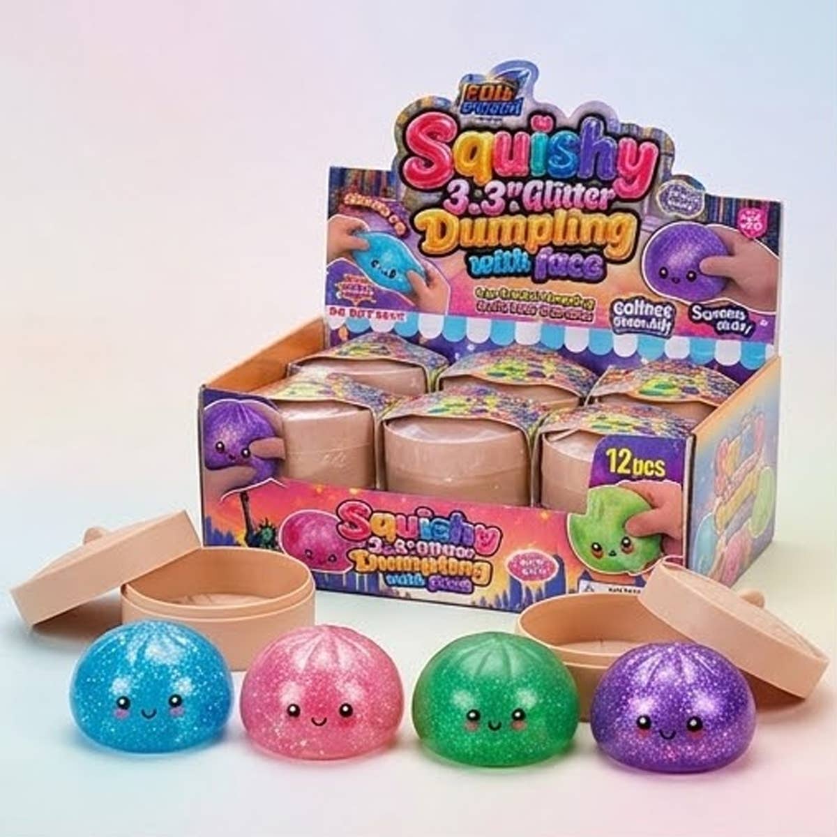 UPD GLITD Squishy 3.3" Glitter Dumpling in Steamer - 12 pcs
