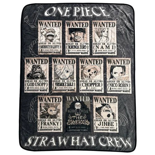 One Piece Group Wanted Poster Grid Black Throw Blanket