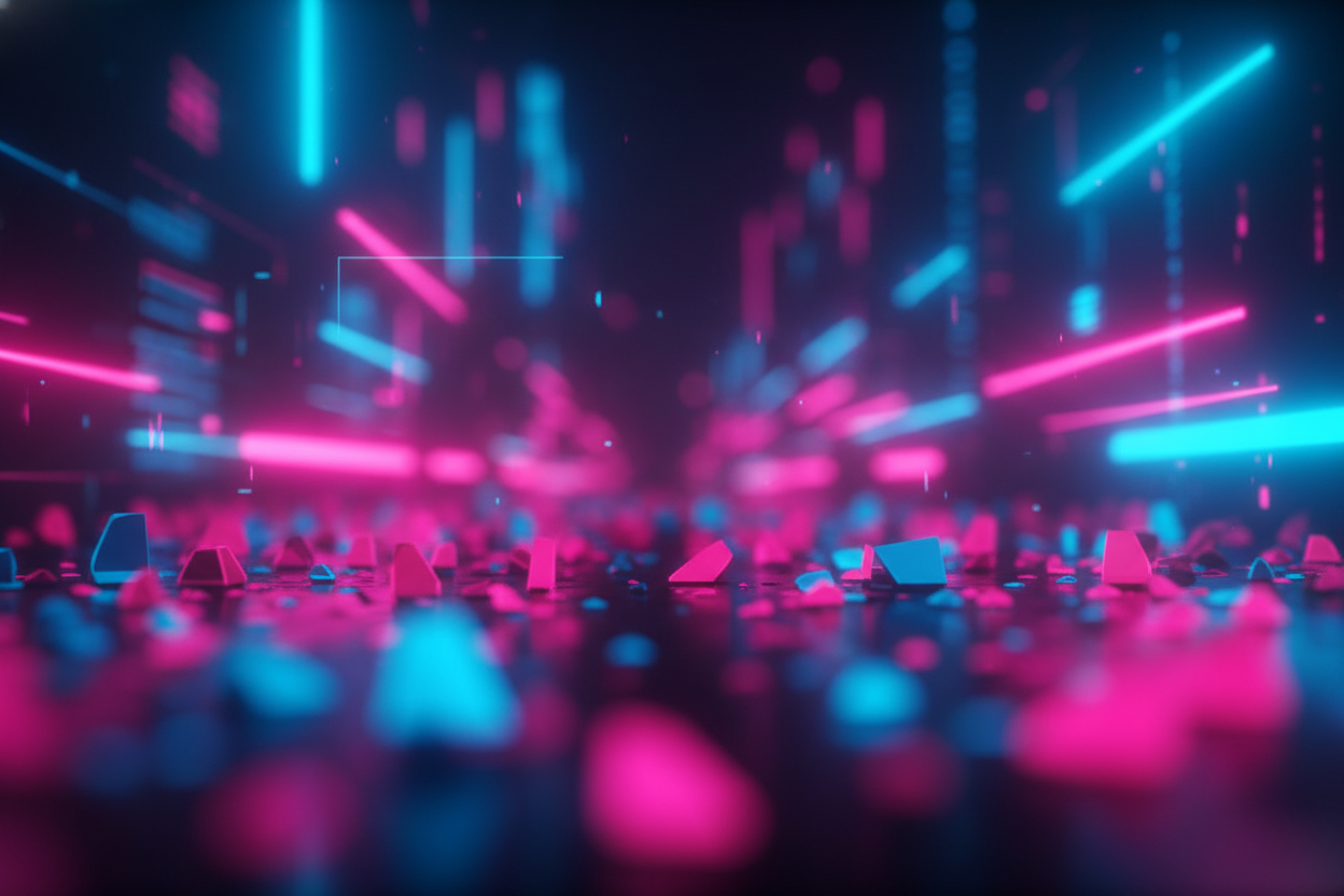 hero image with blurry neon pinks and blues cyber punkish backgrounds thats very out of focus.