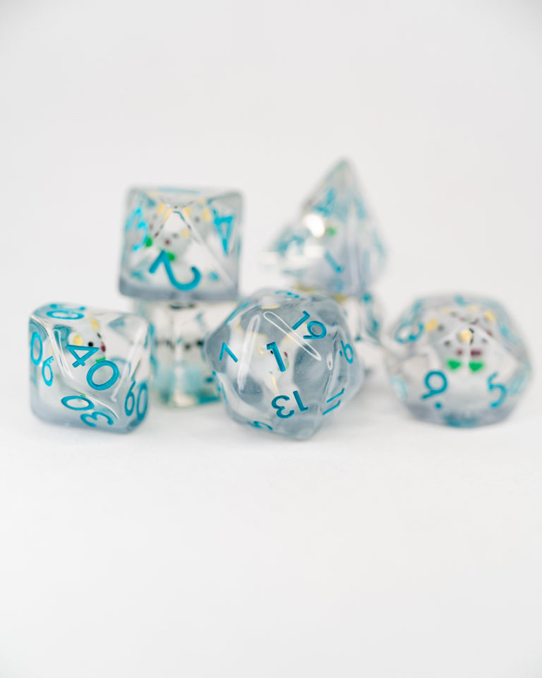 Bungleston | Bear | 7 Piece Acrylic Inclusion Dice Set - Emberglow Gaming